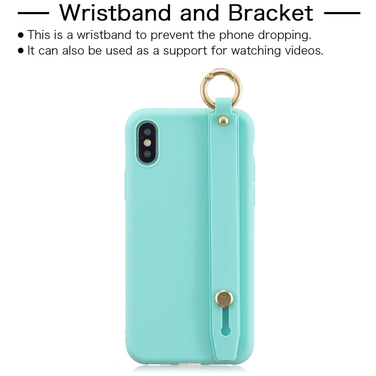 For iPhone XR Shockproof Solid Color TPU Case with Wristband