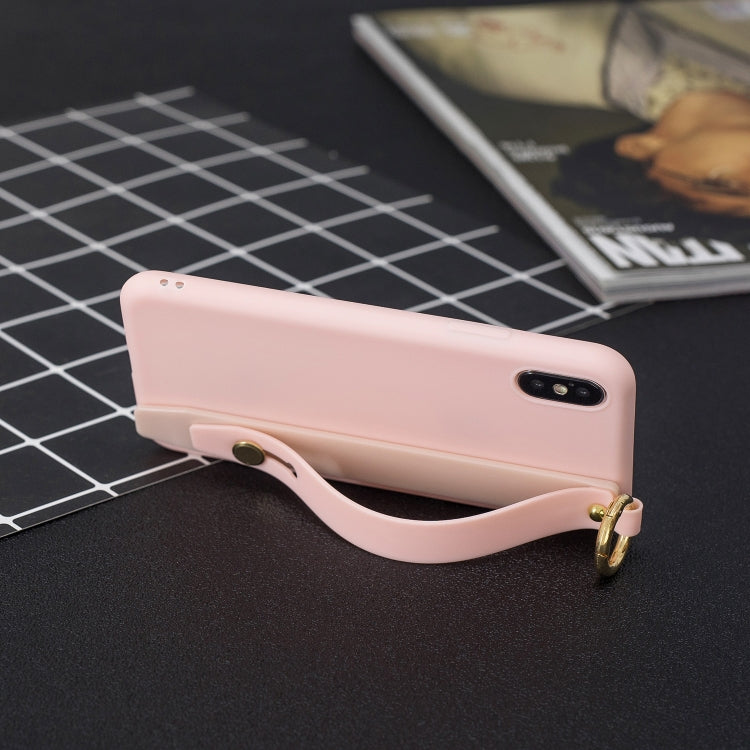 For iPhone XR Shockproof Solid Color TPU Case with Wristband