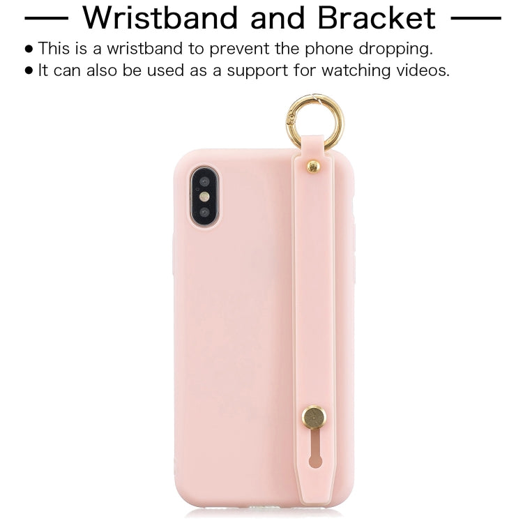 For iPhone XR Shockproof Solid Color TPU Case with Wristband