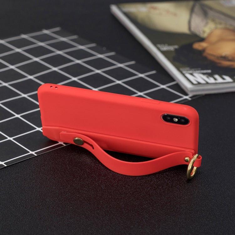 For iPhone XR Shockproof Solid Color TPU Case with Wristband