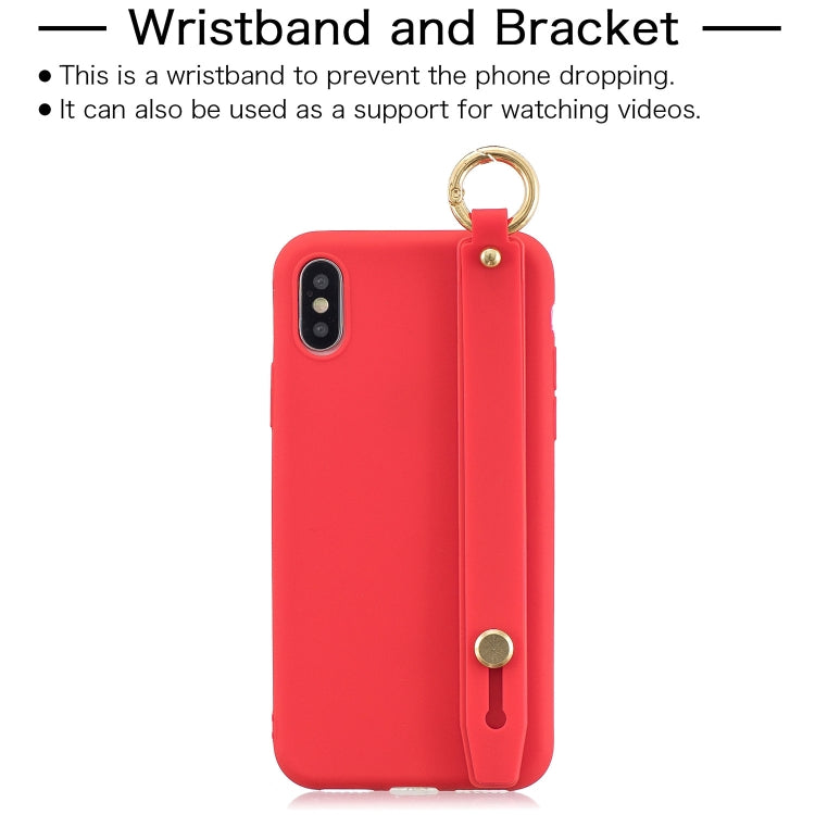 For iPhone XR Shockproof Solid Color TPU Case with Wristband