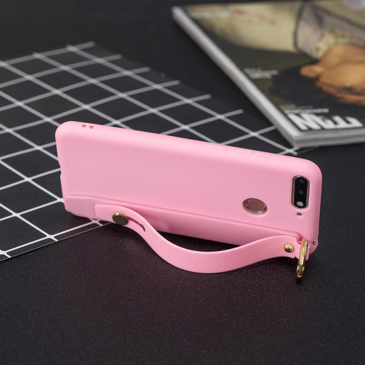 Shockproof Solid Color TPU Case with Wristband For Huawei P Smart (Enjoy 7S)