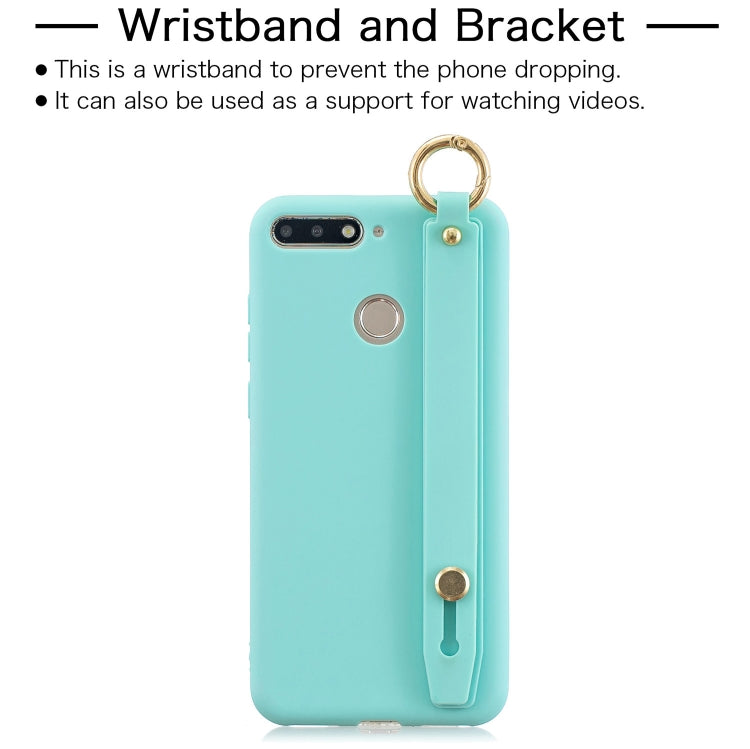 Shockproof Solid Color TPU Case with Wristband For Huawei P Smart (Enjoy 7S)