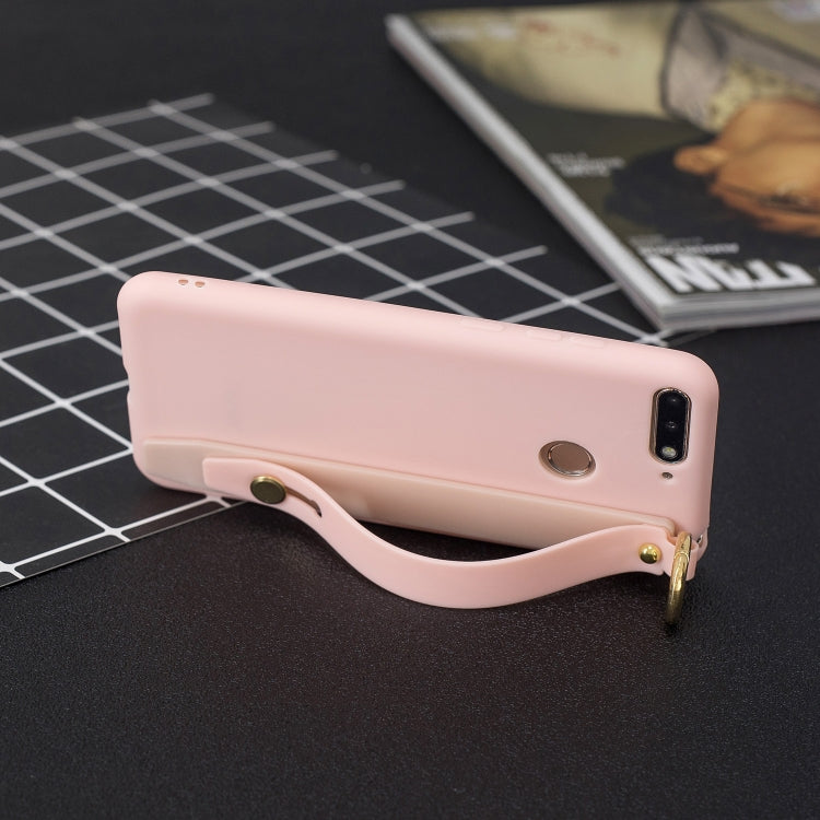 Shockproof Solid Color TPU Case with Wristband For Huawei P Smart (Enjoy 7S)
