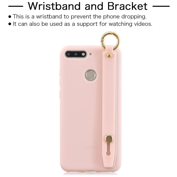 Shockproof Solid Color TPU Case with Wristband For Huawei P Smart (Enjoy 7S)