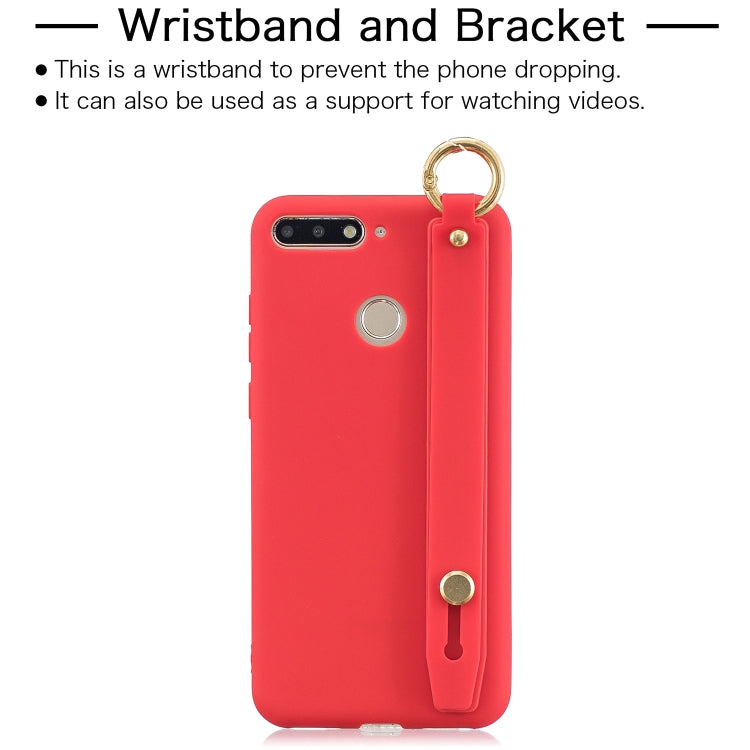 Shockproof Solid Color TPU Case with Wristband For Huawei P Smart (Enjoy 7S)