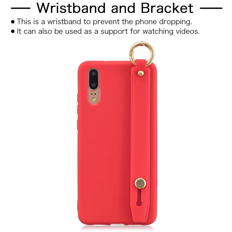 Shockproof Solid Color TPU Case with Wristband For Huawei P20 Pro