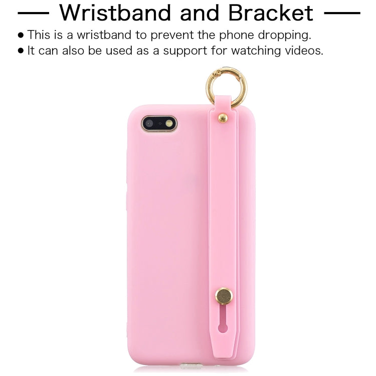 Shockproof Solid Color TPU Case with Wristband For Huawei Y5 Prime (2018)