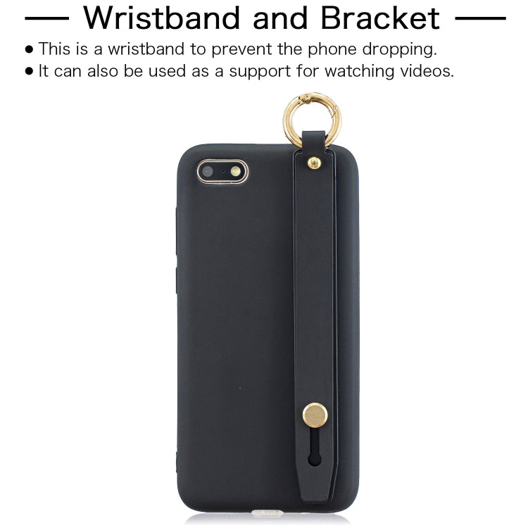 Shockproof Solid Color TPU Case with Wristband For Huawei Y5 Prime (2018)