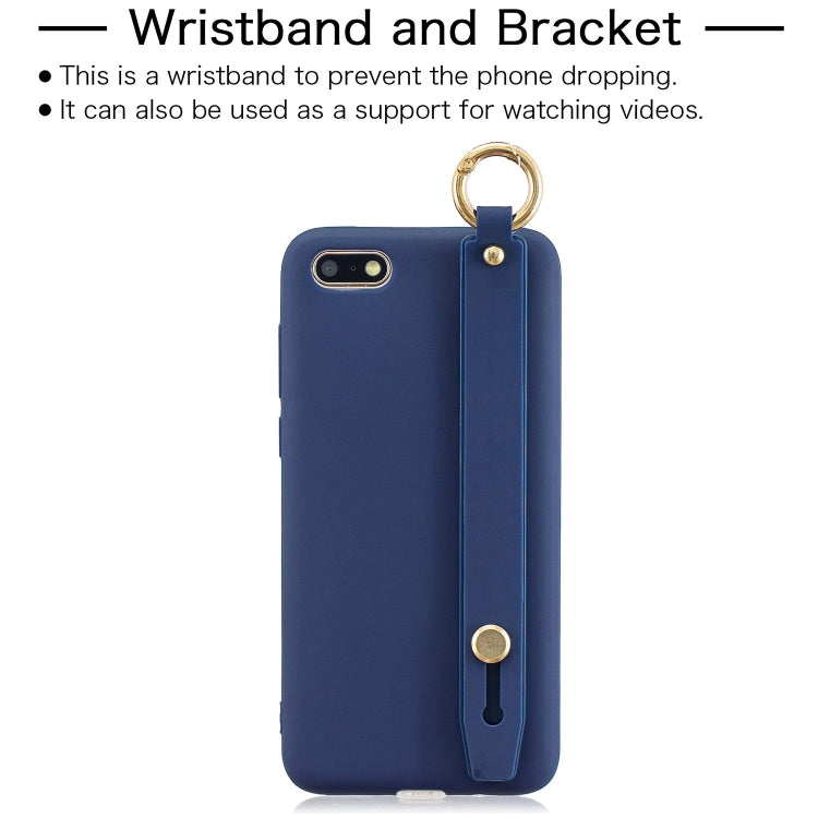Shockproof Solid Color TPU Case with Wristband For Huawei Y5 Prime (2018)