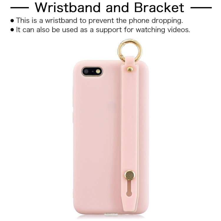 Shockproof Solid Color TPU Case with Wristband For Huawei Y5 Prime (2018)