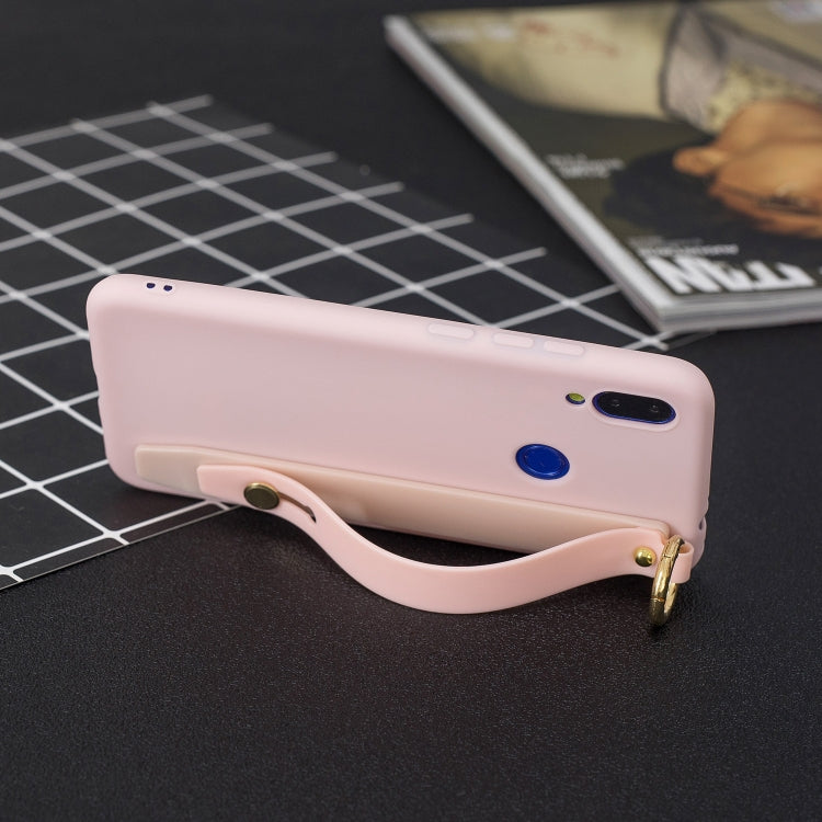 Shockproof Solid Color TPU Case with Wristband For Huawei Y7 (2019)