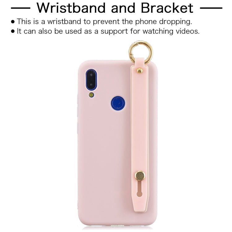 Shockproof Solid Color TPU Case with Wristband For Huawei Y7 (2019)