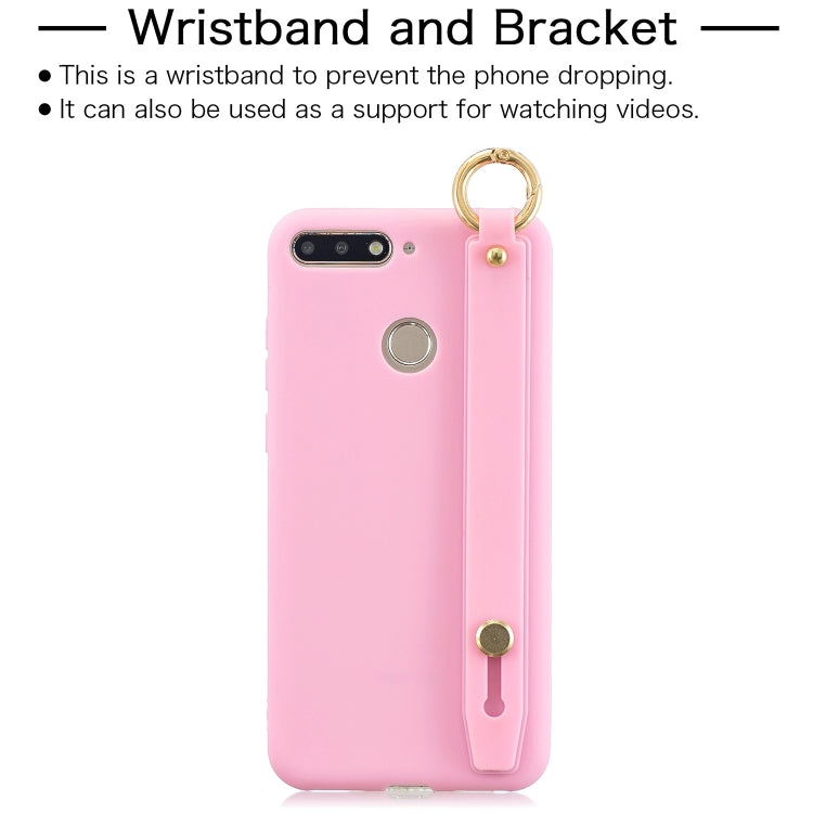 Shockproof Solid Color TPU Case with Wristband For Huawei Y9 (2018)