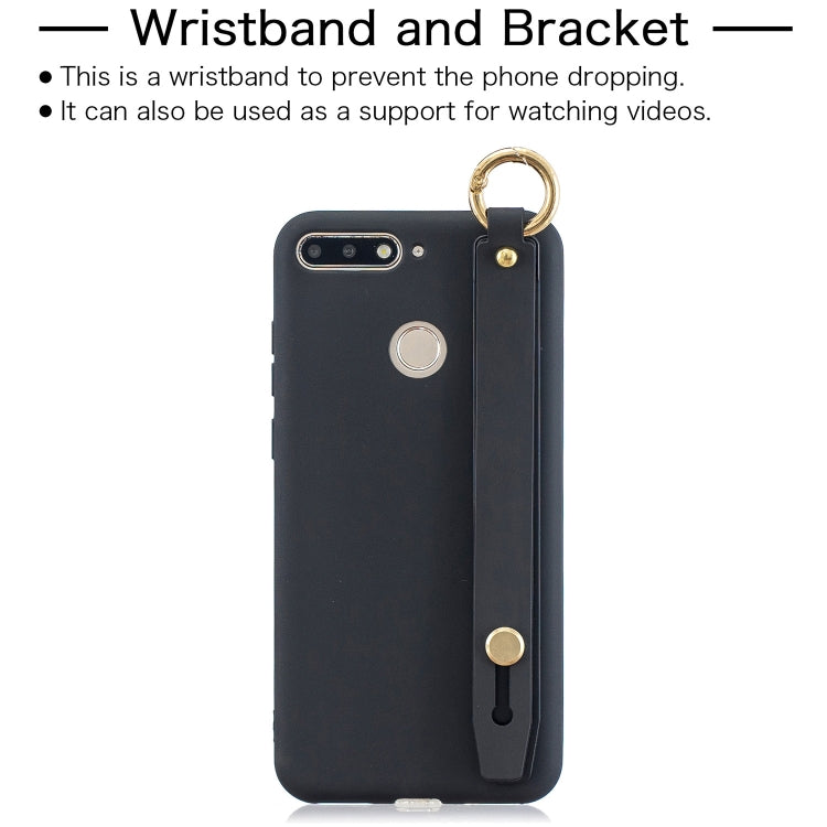 Shockproof Solid Color TPU Case with Wristband For Huawei Y9 (2018)