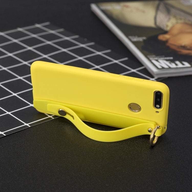 Shockproof Solid Color TPU Case with Wristband For Huawei Y9 (2018)