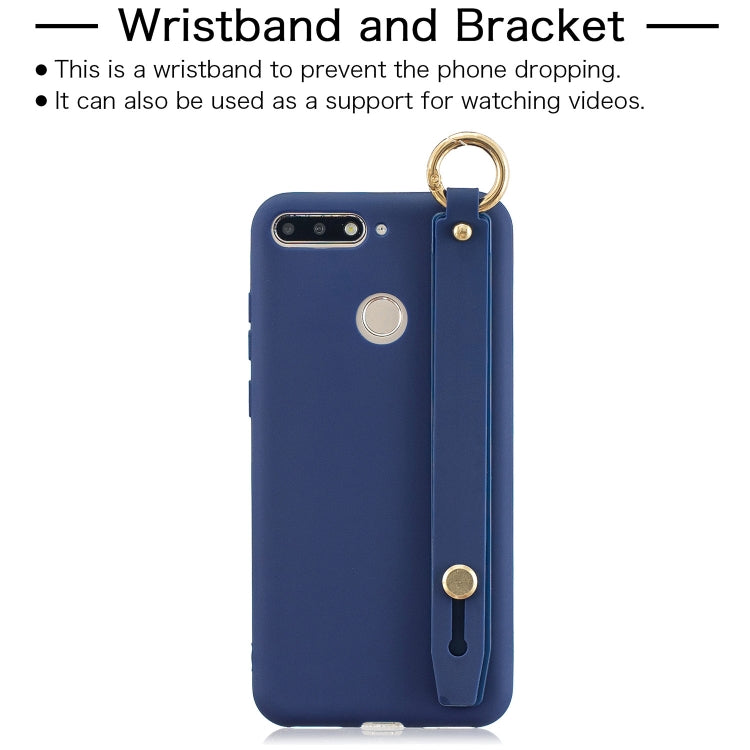 Shockproof Solid Color TPU Case with Wristband For Huawei Y9 (2018)