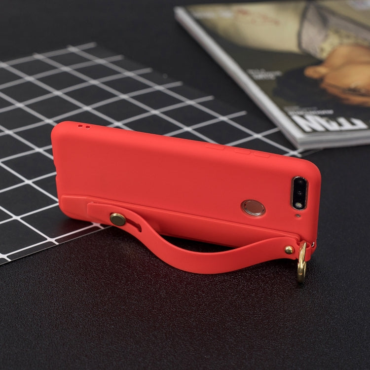 Shockproof Solid Color TPU Case with Wristband For Huawei Y9 (2018)