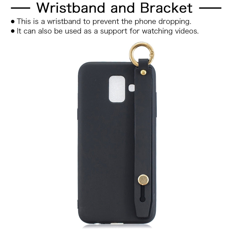 Shockproof Solid Color TPU Case with Wristband For Galaxy A6 (2018)