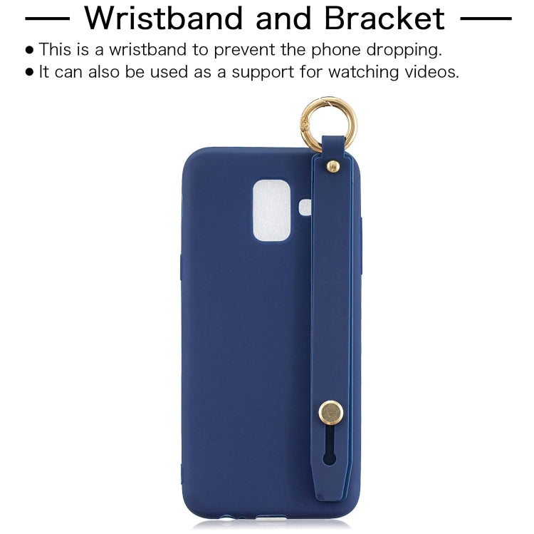 Shockproof Solid Color TPU Case with Wristband For Galaxy A6 (2018)