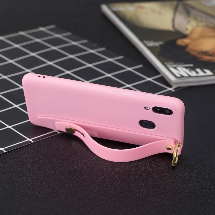 Shockproof Solid Color TPU Case with Wristband For Galaxy A40