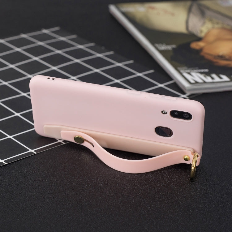 Shockproof Solid Color TPU Case with Wristband For Galaxy A40