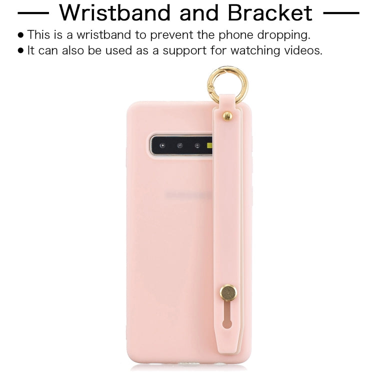 Shockproof Solid Color TPU Case with Wristband For Galaxy S10+