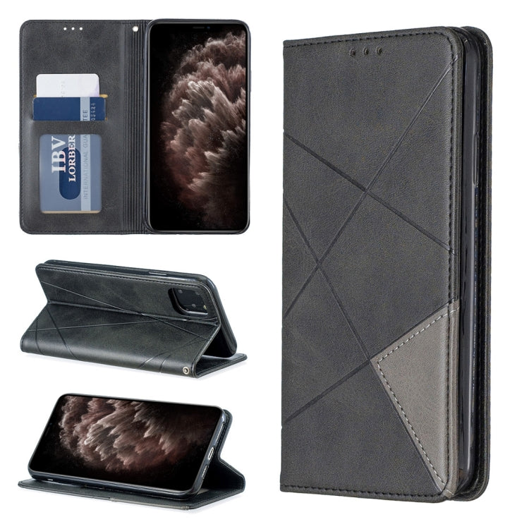 For iPhone 11 Pro Max Rhombus Texture Horizontal Flip Magnetic Leather Case with Holder & Card Slots & Wallet