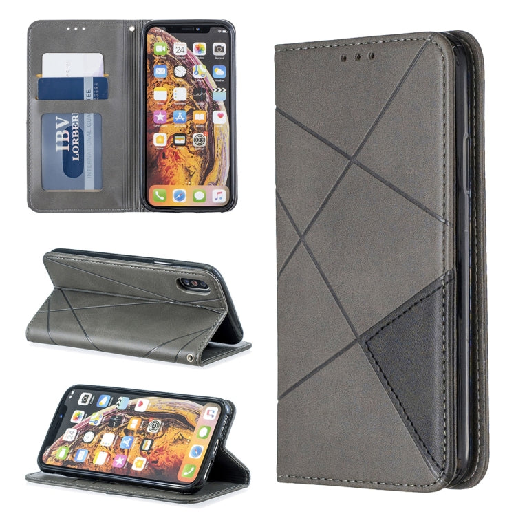 For iPhone X / XS Rhombus Texture Horizontal Flip Magnetic Leather Case with Holder & Card Slots & Wallet