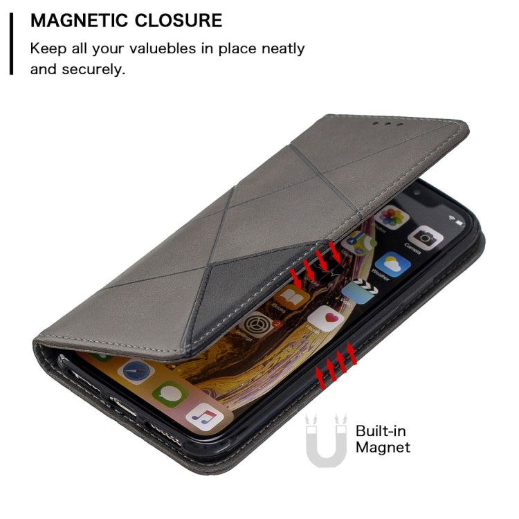For iPhone X / XS Rhombus Texture Horizontal Flip Magnetic Leather Case with Holder & Card Slots & Wallet