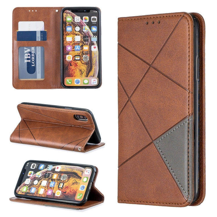 For iPhone X / XS Rhombus Texture Horizontal Flip Magnetic Leather Case with Holder & Card Slots & Wallet