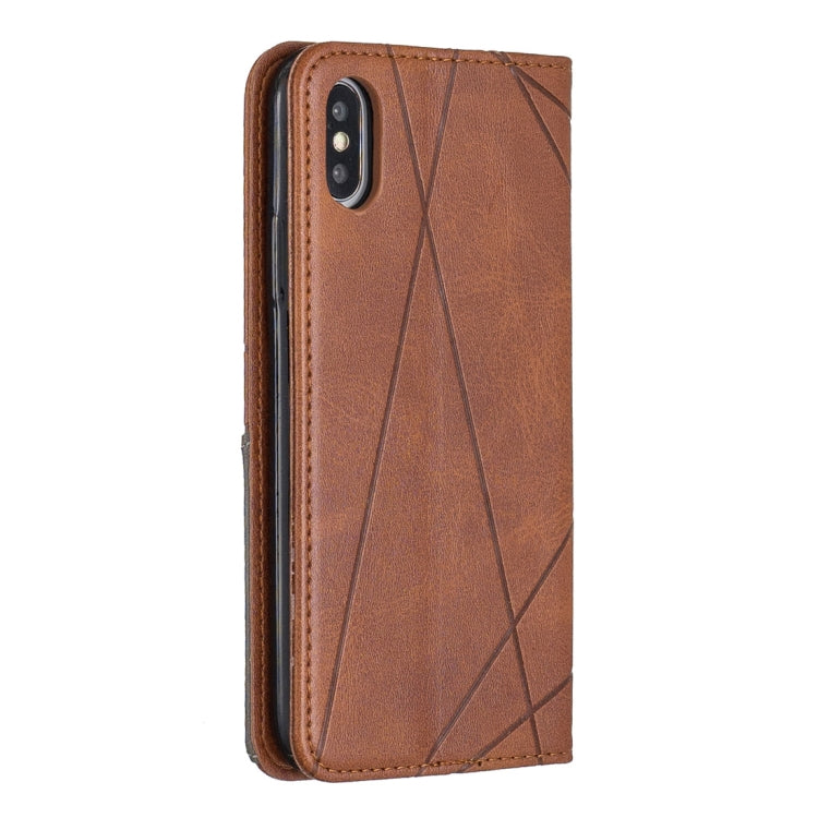 For iPhone X / XS Rhombus Texture Horizontal Flip Magnetic Leather Case with Holder & Card Slots & Wallet