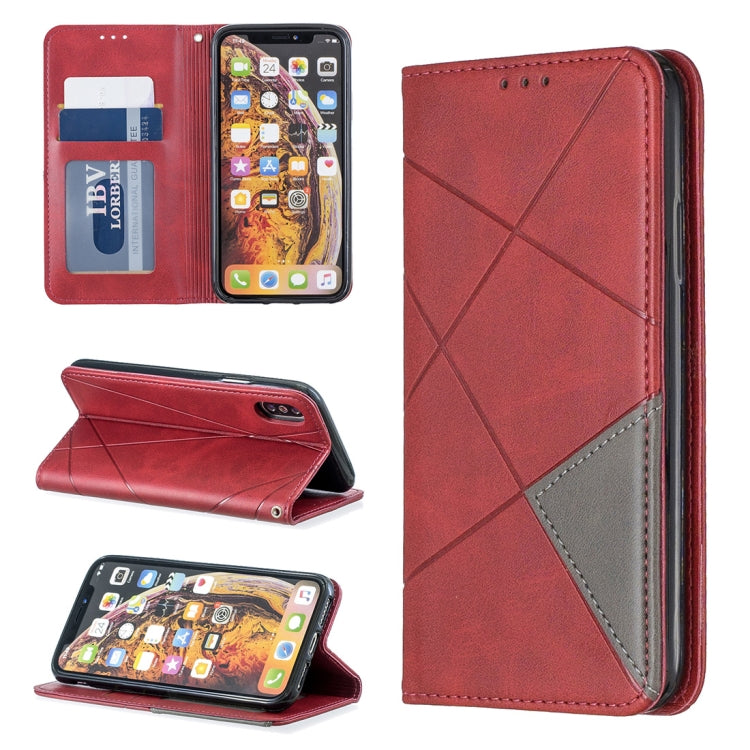 For iPhone X / XS Rhombus Texture Horizontal Flip Magnetic Leather Case with Holder & Card Slots & Wallet