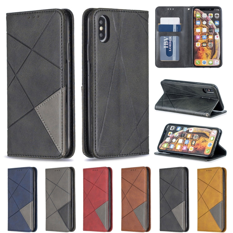 For iPhone X / XS Rhombus Texture Horizontal Flip Magnetic Leather Case with Holder & Card Slots & Wallet