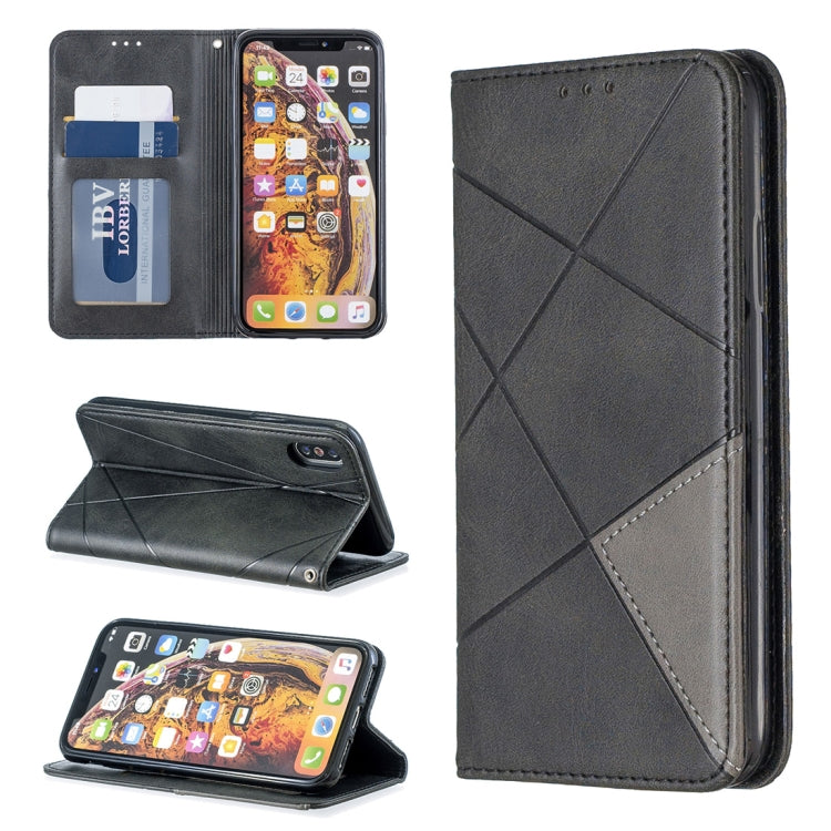 For iPhone X / XS Rhombus Texture Horizontal Flip Magnetic Leather Case with Holder & Card Slots & Wallet