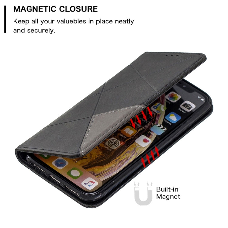 For iPhone X / XS Rhombus Texture Horizontal Flip Magnetic Leather Case with Holder & Card Slots & Wallet