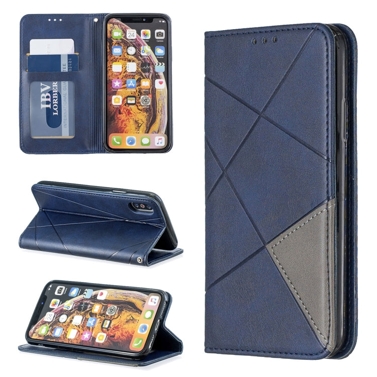 For iPhone X / XS Rhombus Texture Horizontal Flip Magnetic Leather Case with Holder & Card Slots & Wallet