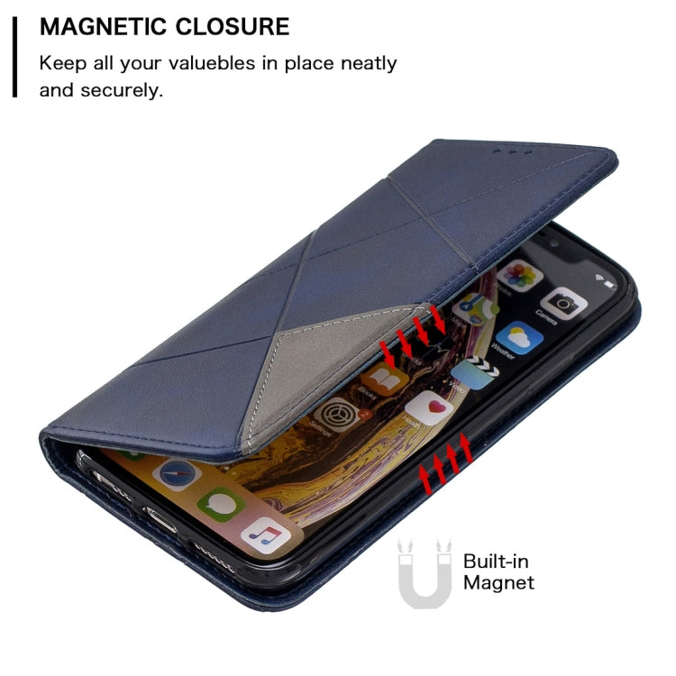 For iPhone X / XS Rhombus Texture Horizontal Flip Magnetic Leather Case with Holder & Card Slots & Wallet