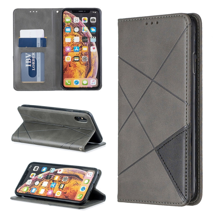 For iPhone XS Max Rhombus Texture Horizontal Flip Magnetic Leather Case with Holder & Card Slots & Wallet