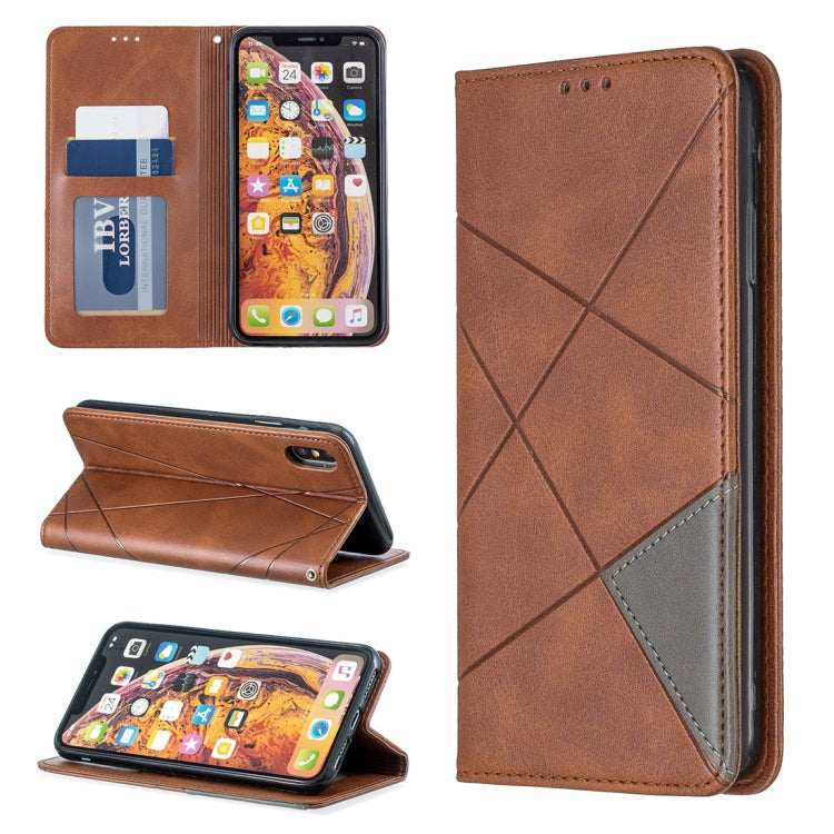 For iPhone XS Max Rhombus Texture Horizontal Flip Magnetic Leather Case with Holder & Card Slots & Wallet
