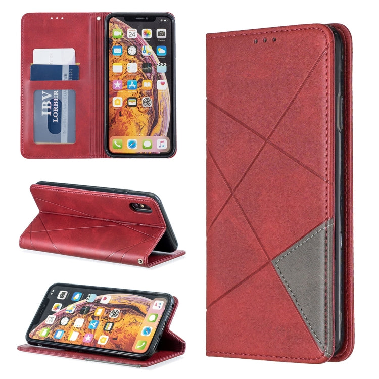 For iPhone XS Max Rhombus Texture Horizontal Flip Magnetic Leather Case with Holder & Card Slots & Wallet