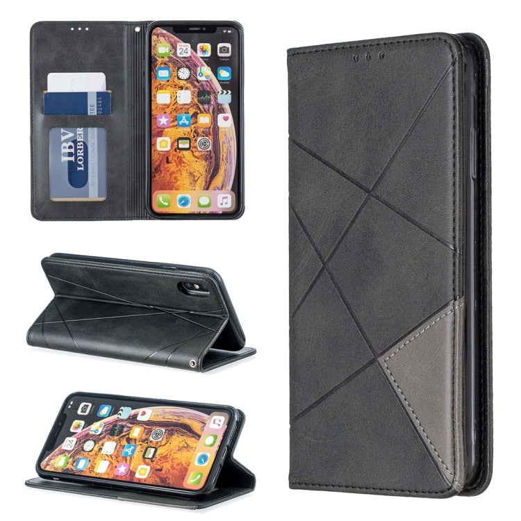 For iPhone XS Max Rhombus Texture Horizontal Flip Magnetic Leather Case with Holder & Card Slots & Wallet