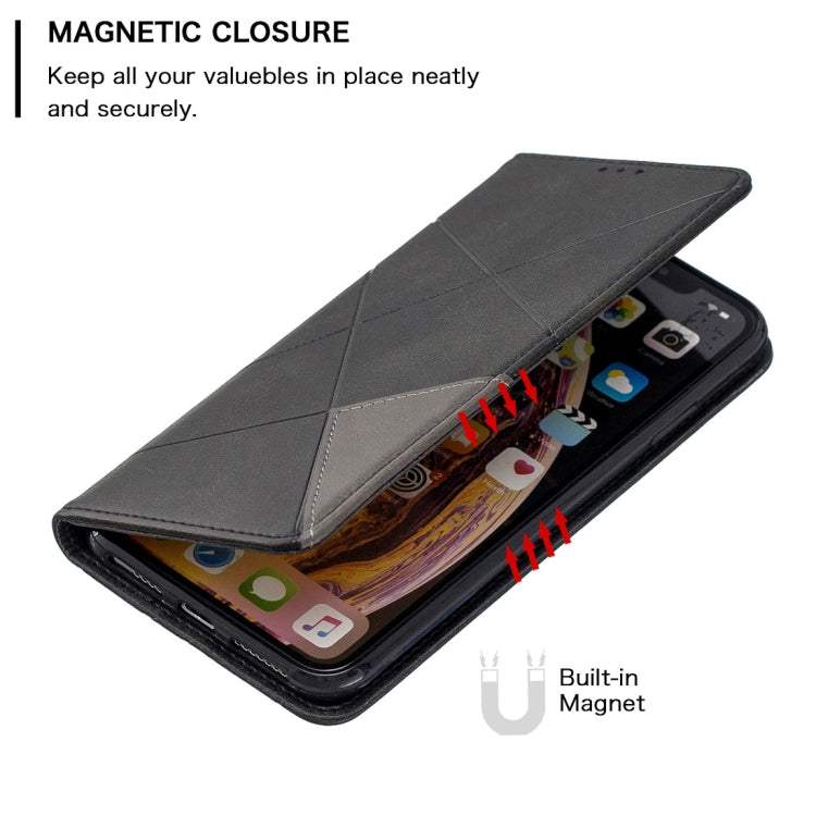 For iPhone XS Max Rhombus Texture Horizontal Flip Magnetic Leather Case with Holder & Card Slots & Wallet