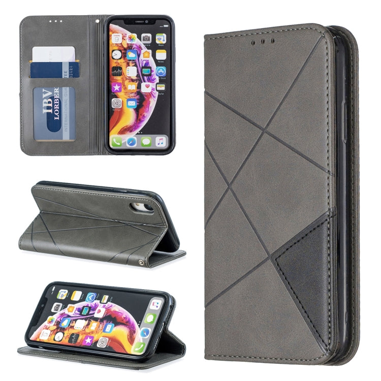 For iPhone XR Rhombus Texture Horizontal Flip Magnetic Leather Case with Holder & Card Slots & Wallet