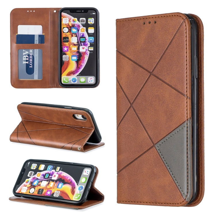 For iPhone XR Rhombus Texture Horizontal Flip Magnetic Leather Case with Holder & Card Slots & Wallet
