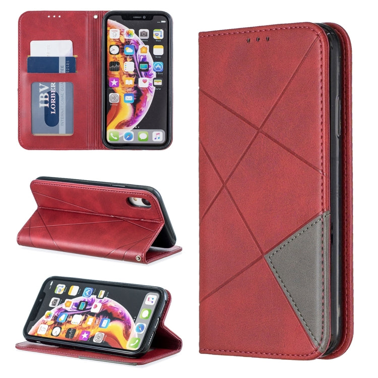 For iPhone XR Rhombus Texture Horizontal Flip Magnetic Leather Case with Holder & Card Slots & Wallet