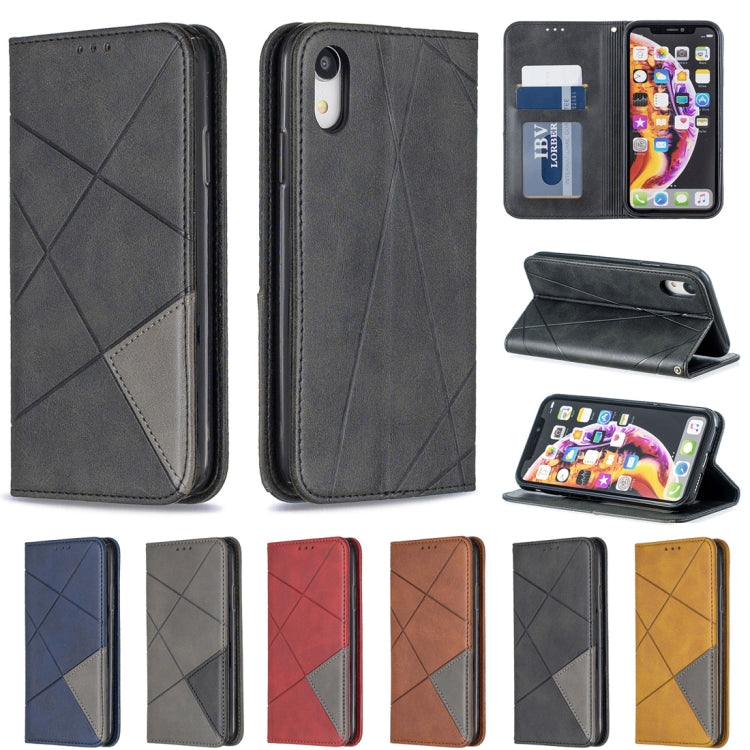 For iPhone XR Rhombus Texture Horizontal Flip Magnetic Leather Case with Holder & Card Slots & Wallet