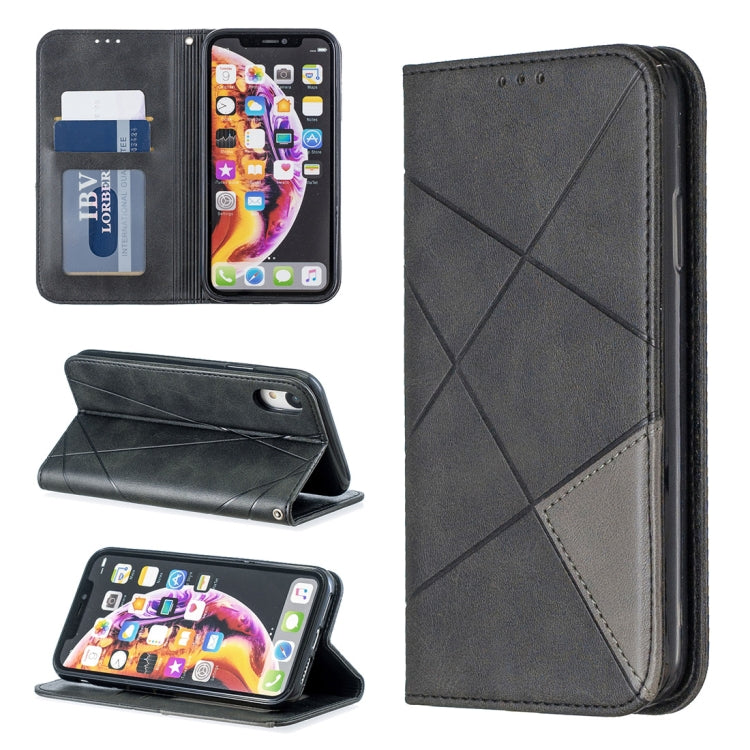For iPhone XR Rhombus Texture Horizontal Flip Magnetic Leather Case with Holder & Card Slots & Wallet