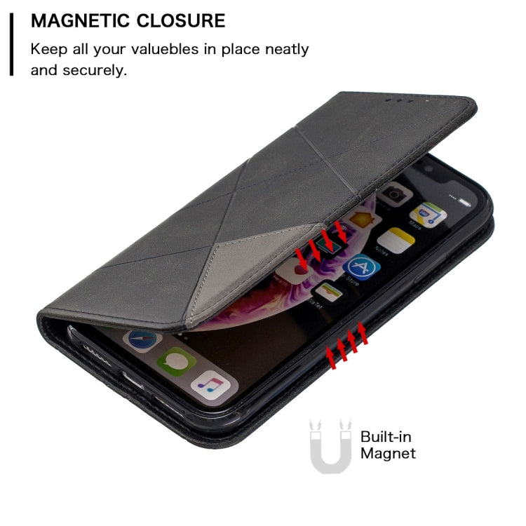For iPhone XR Rhombus Texture Horizontal Flip Magnetic Leather Case with Holder & Card Slots & Wallet