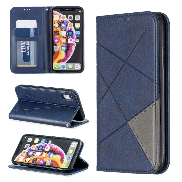 For iPhone XR Rhombus Texture Horizontal Flip Magnetic Leather Case with Holder & Card Slots & Wallet